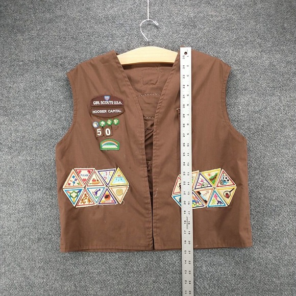 Girl Scout USA Hoosier Capital Uniform Vest Brown Actual 40x20.5 Vintage Patches - Picture 9 of 11